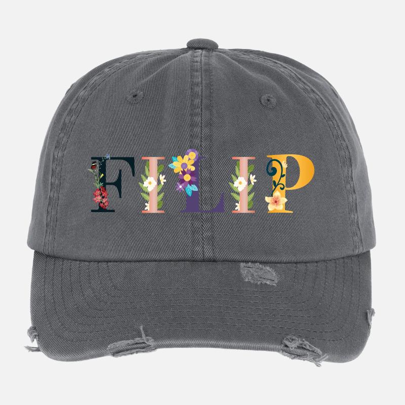 Nom FILIP décoré de fleurs Casquette vintage effet usé Flexfit