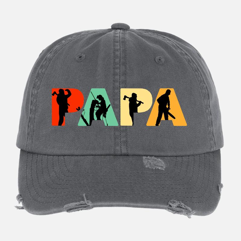 Papa Lumberjack Logger Tree Climber Arborist Dad Flexfit Vintage Destroyed Cap