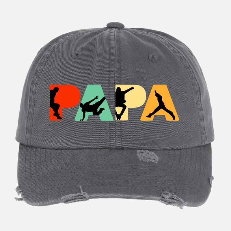 Papa Parkour Retro Freerunning Traceur Dad Flexfit Vintage Destroyed Cap