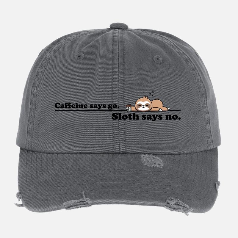 Caffeine Says Go Sloth Says No – Vintage Comic Art Flexfit Vintage Destroyed Cap