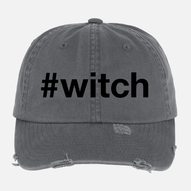 WITCH Spooky Hexe Halloween Flexfit Vintage Destroyed Cap
