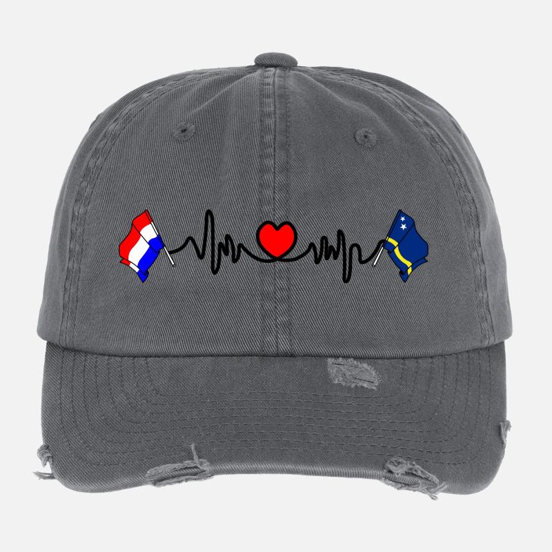 Cardio coeur avec drapeau des Pays-Bas, drapeau de Curaçao Casquette vintage effet usé Flexfit