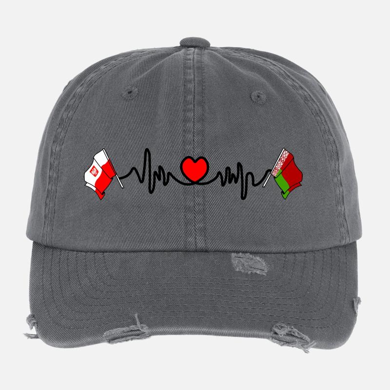 Cardio Heart avec drapeau Pologne, Russie blanche Casquette vintage effet usé Flexfit