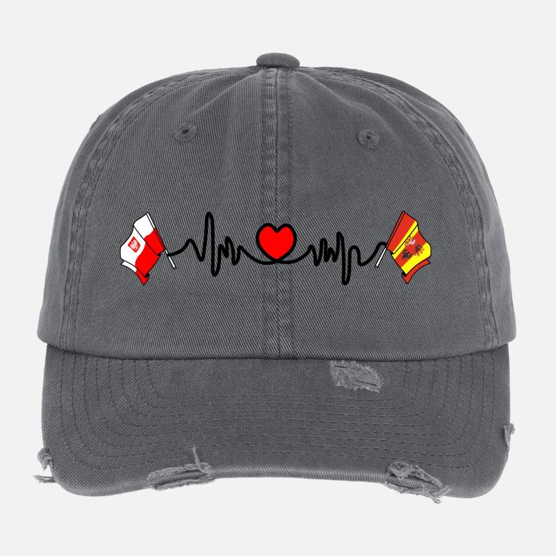 Cardio heart Drapeau Pologne, drapeau Lodz Casquette vintage effet usé Flexfit