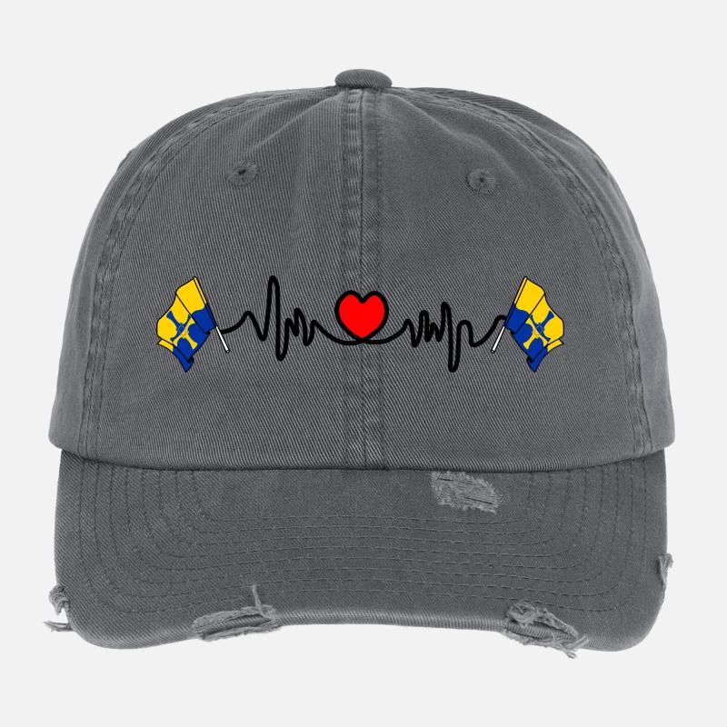Drapeau de Durham avec battement de cœur Casquette vintage effet usé Flexfit