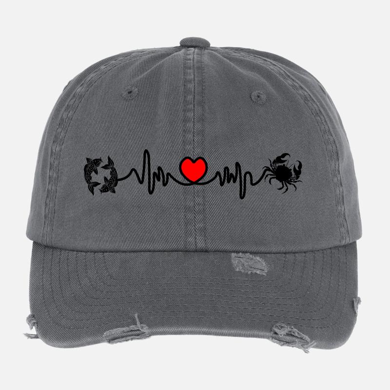 Herzfrequenz Kardio Fische Krebs Flexfit Vintage Destroyed Cap