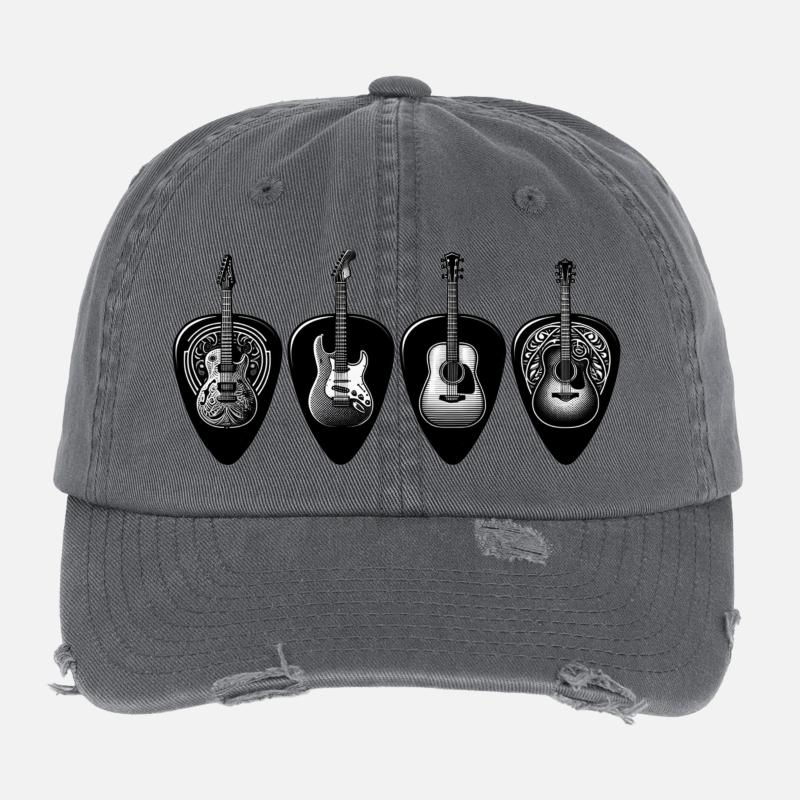 Black & White Guitar Quartet Flexfit Vintage Destroyed Cap