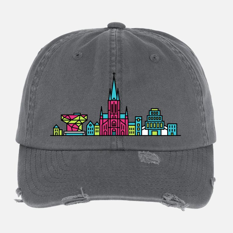 Antwerpener Stadtskyline-Kathedrale Moderne Linienkunst Flexfit Vintage Destroyed Cap