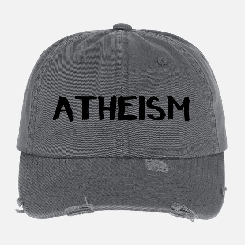 ATHEISMUS – Moderne Pinselschrift - Flexfit Vintage Destroyed Cap - Dunkelgrau