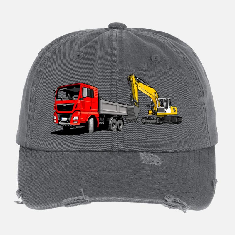 Lastauto mit Bagger Flexfit Vintage Destroyed Cap