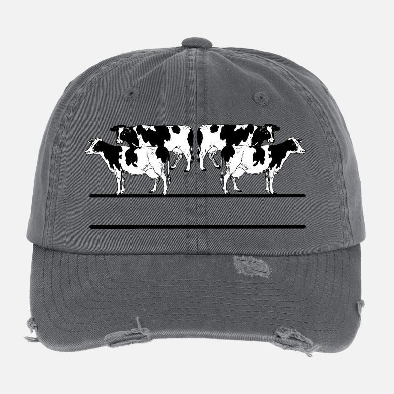 Four cow black and white monogram Flexfit Vintage Destroyed Cap