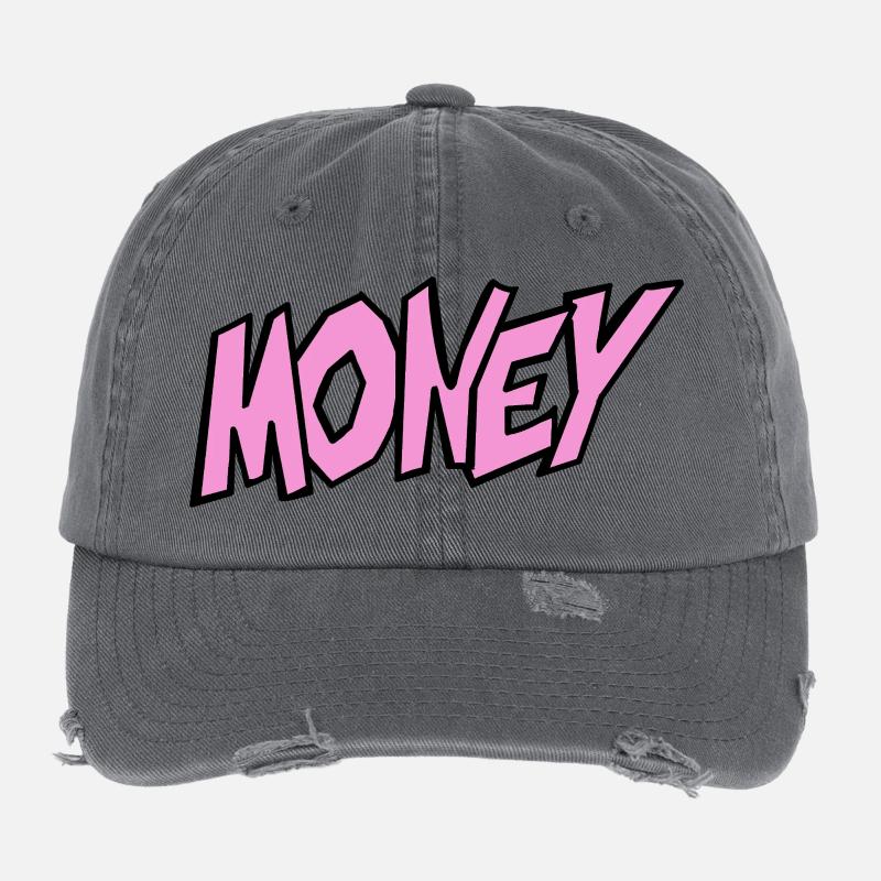 Geld-Illustration mit Lebendiger Typografie Flexfit Vintage Destroyed Cap