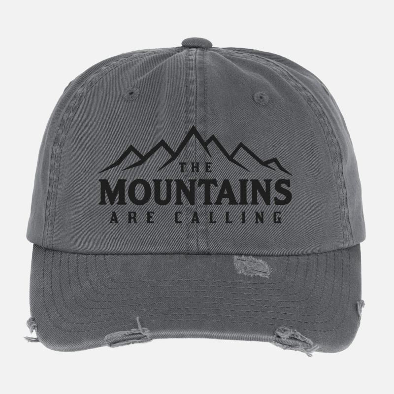 THE MOUNTAINS ARE CALLING Spruch Statement Flexfit Vintage Destroyed Cap