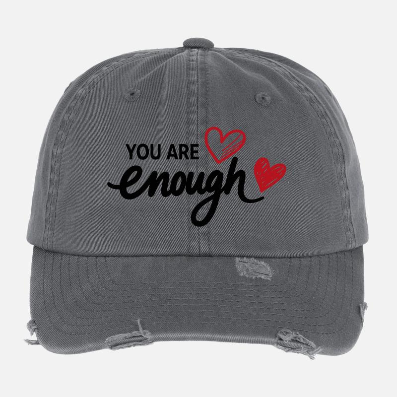 You Are Enough Heart Mindfulness Statement Flexfit Vintage Destroyed Cap