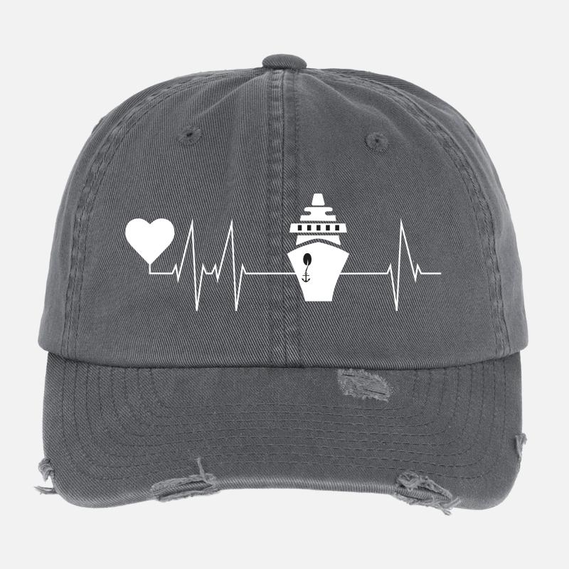 Kreuzfahrt Herzschlag, Kreuzfahrer Schiff Geschenk Flexfit Vintage Destroyed Cap