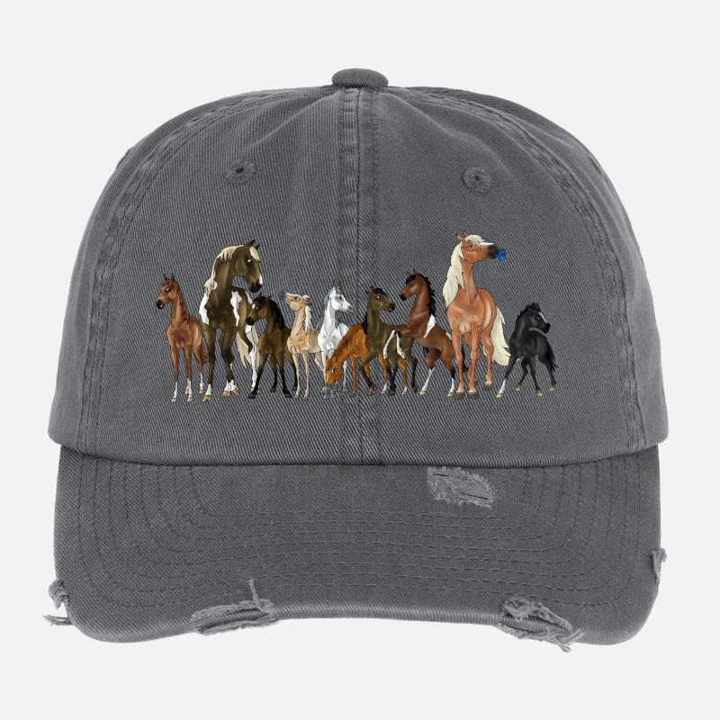 Pferde Schule - Gruppenbild mit allen Pferden Flexfit Vintage Destroyed Cap
