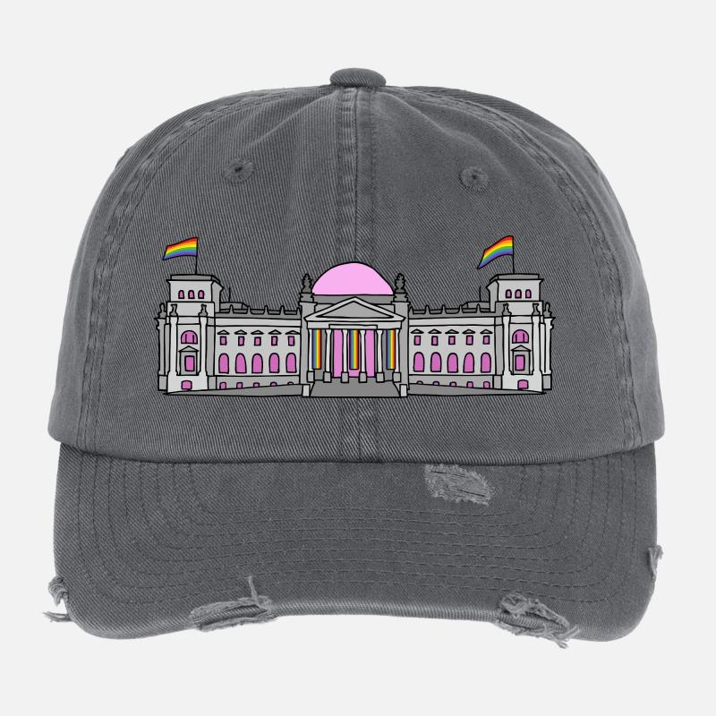 Der Bundestag in Berlin mit Regenbogenfahnen Flexfit Vintage Destroyed Cap