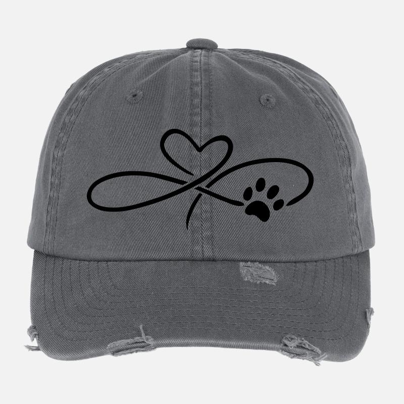 Infinity Heart with Paw Dog Cat Flexfit Vintage Destroyed Cap