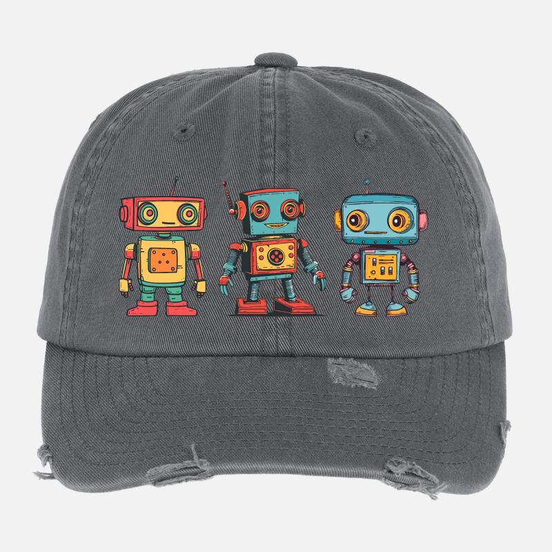 Illustration de robot rétro nostalgique Casquette vintage effet usé Flexfit