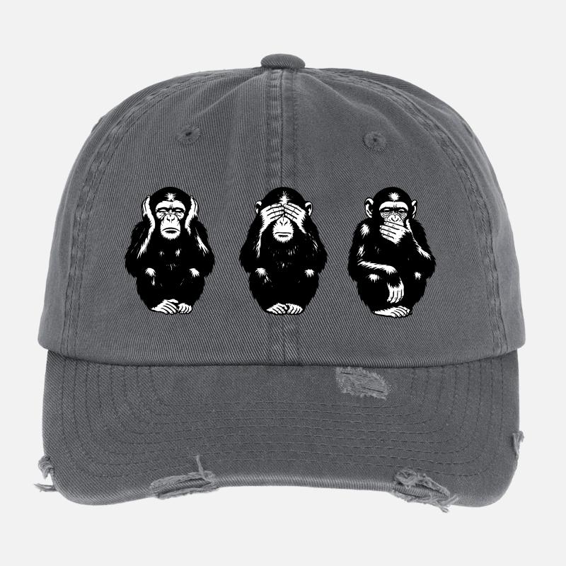 Three monkeys silhouettes in black and white Flexfit Vintage Destroyed Cap