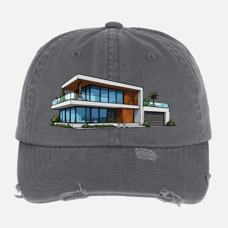 Modern Villa Architecture Illustration Flexfit Vintage Destroyed Cap