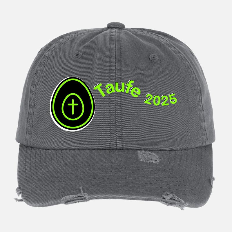 Taufe 2025 Kreuz im Ei hell grün Querformat Flexfit Vintage Destroyed Cap