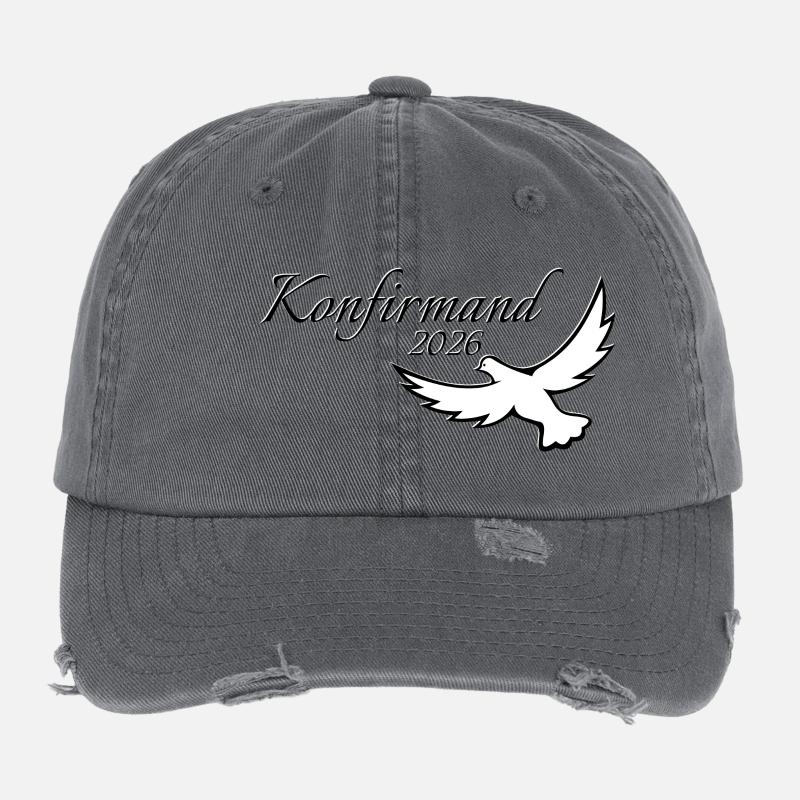 Konfirmation 2026 Konfirmand auffliegende Taube Flexfit Vintage Destroyed Cap