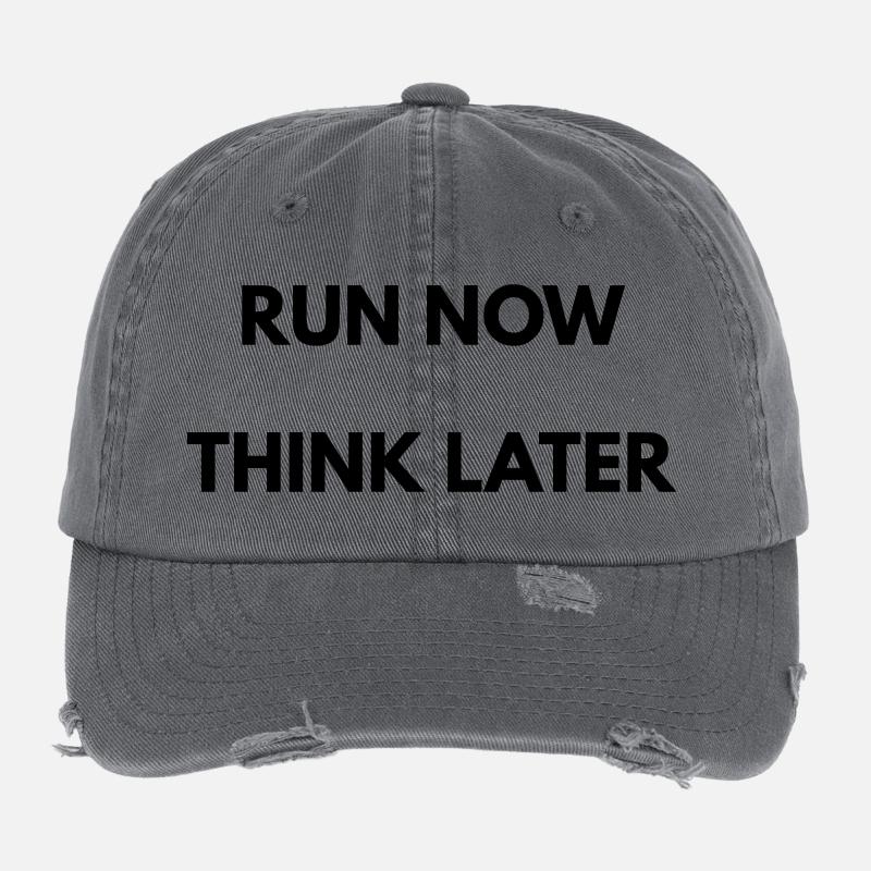 Running Motivation Run Now Think Later - Flexfit Vintage Destroyed Cap - dark grey