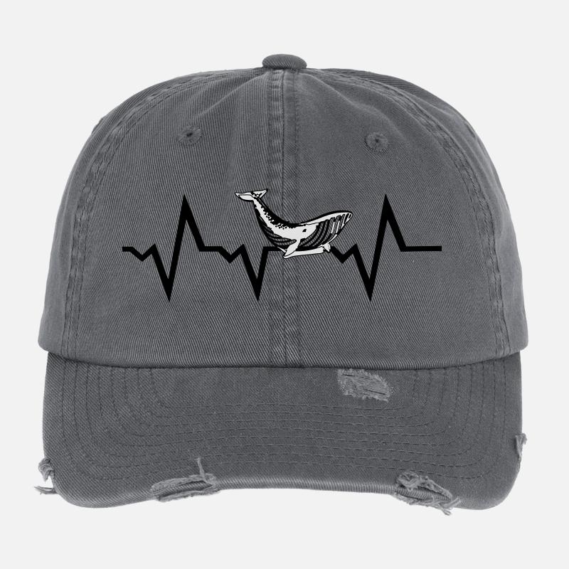 Wal Meerestier EKG Puls Herzschlag Flexfit Vintage Destroyed Cap