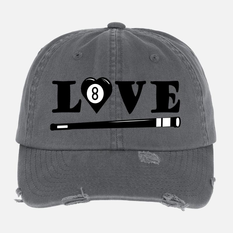 Love Billard mit Herz und Queue (Billardspieler) Flexfit Vintage Destroyed Cap