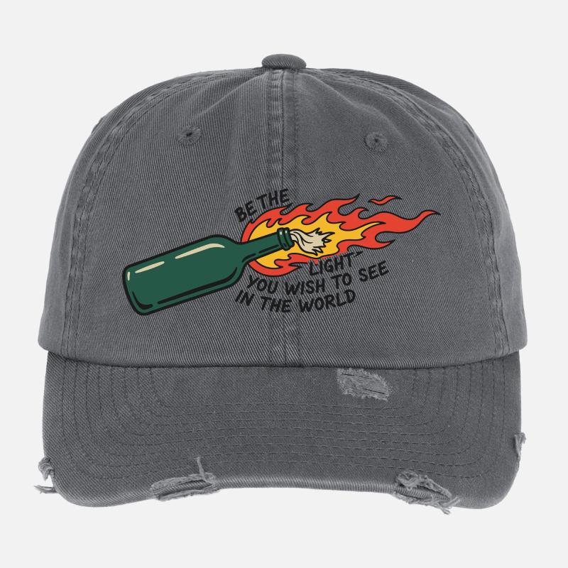 Flaming Bottle Be The Light Flexfit Vintage Destroyed Cap