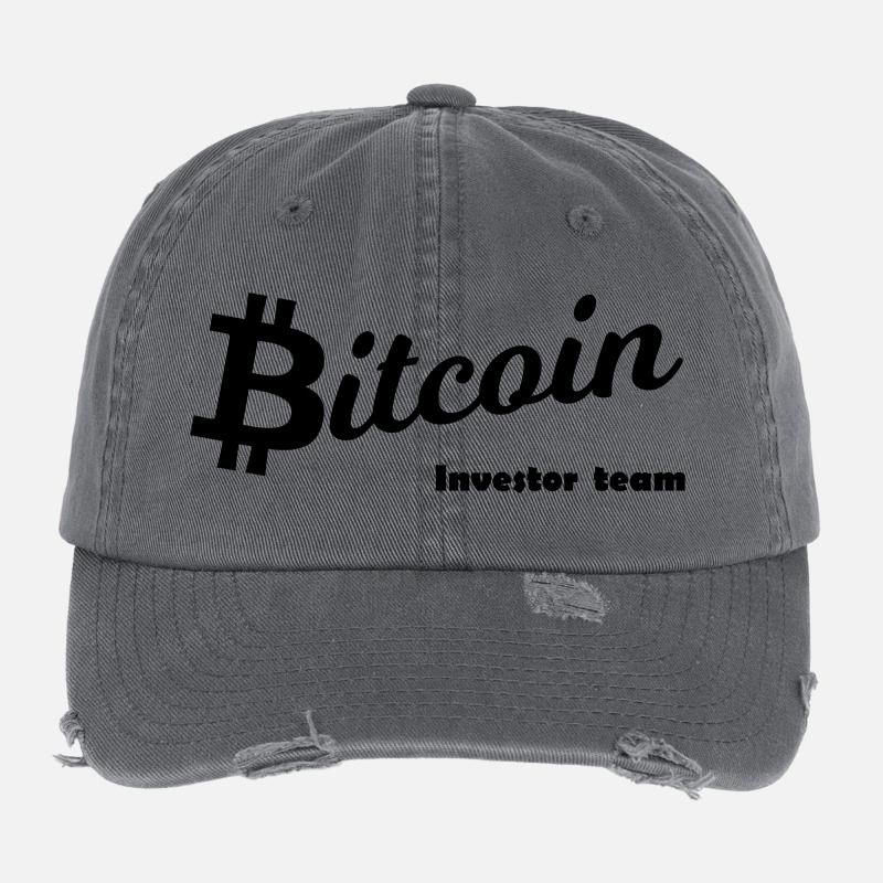 Bitcoin Symbol Black Silhouette Flexfit Vintage Destroyed Cap