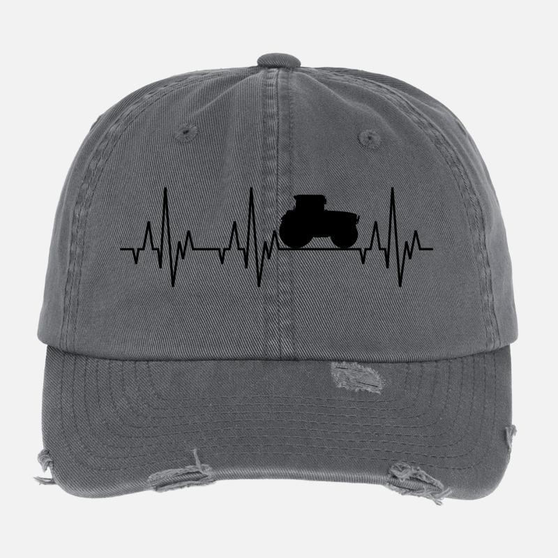 Herzschlag EKG Traktor Trecker Ackerschlepper Flexfit Vintage Destroyed Cap