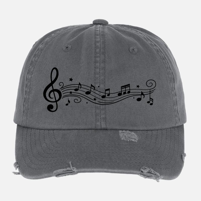 Notes musicales Clés de mélodie Casquette vintage effet usé Flexfit