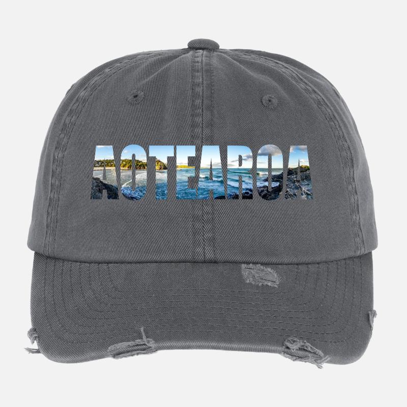 New Zealand Gift Idea Backpacker Work & Travel - Flexfit Vintage Destroyed Cap - dark grey