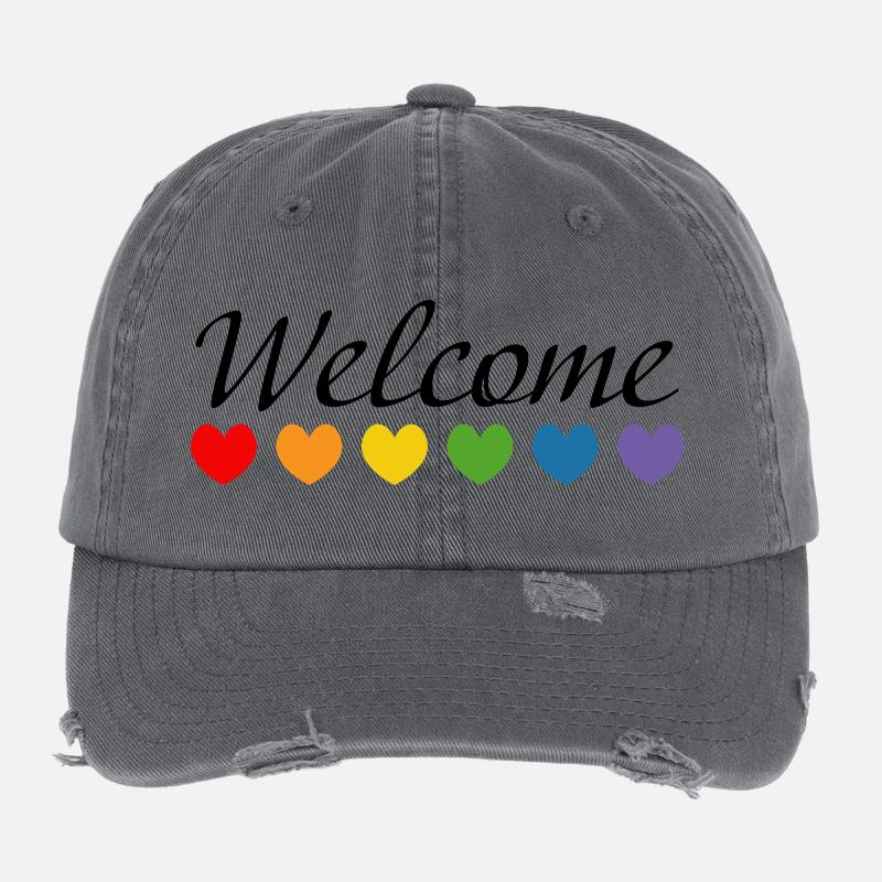 Regenbogenherzchen Welcome schwarz Flexfit Vintage Destroyed Cap