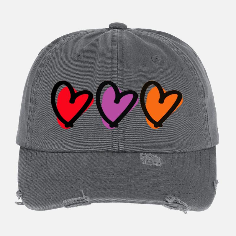 Conception d’esquisse de triple cœur Casquette vintage effet usé Flexfit
