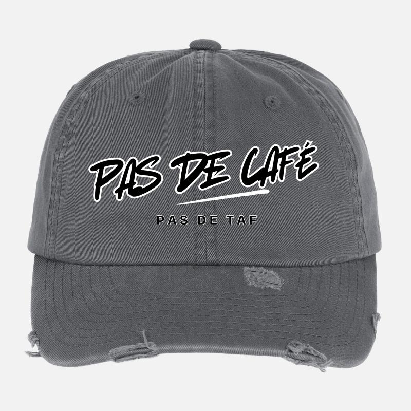 Design Typographique Pas de Café Casquette vintage effet usé Flexfit