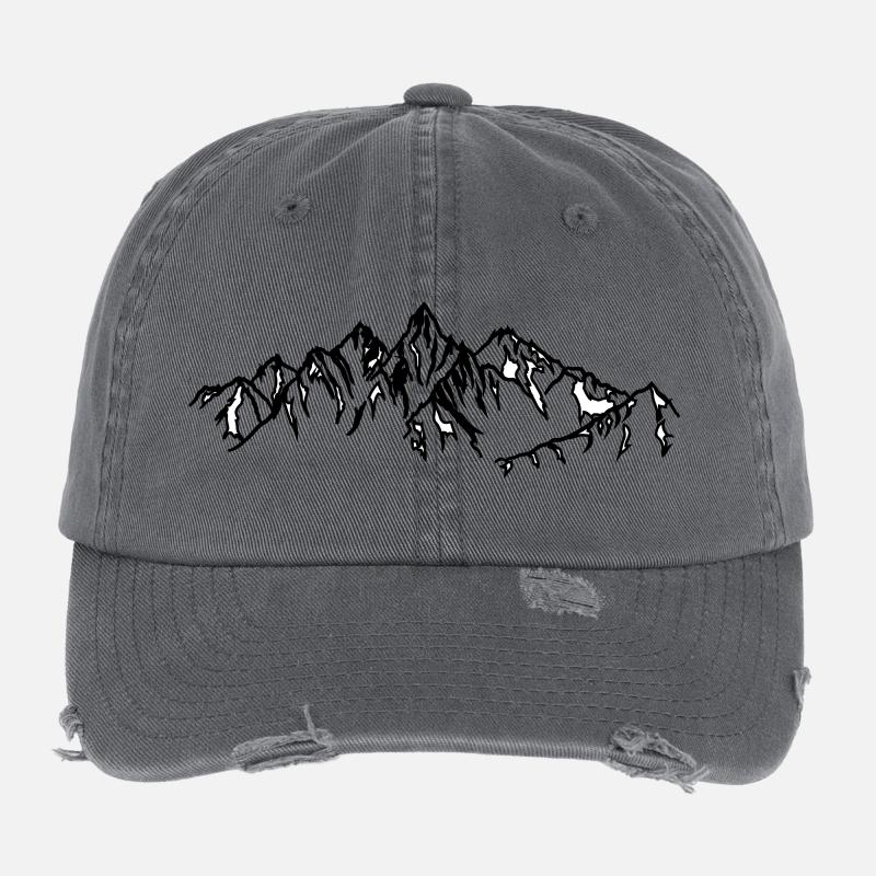 Montagnes Silhouettes noires dans le brouillard Casquette vintage effet usé Flexfit