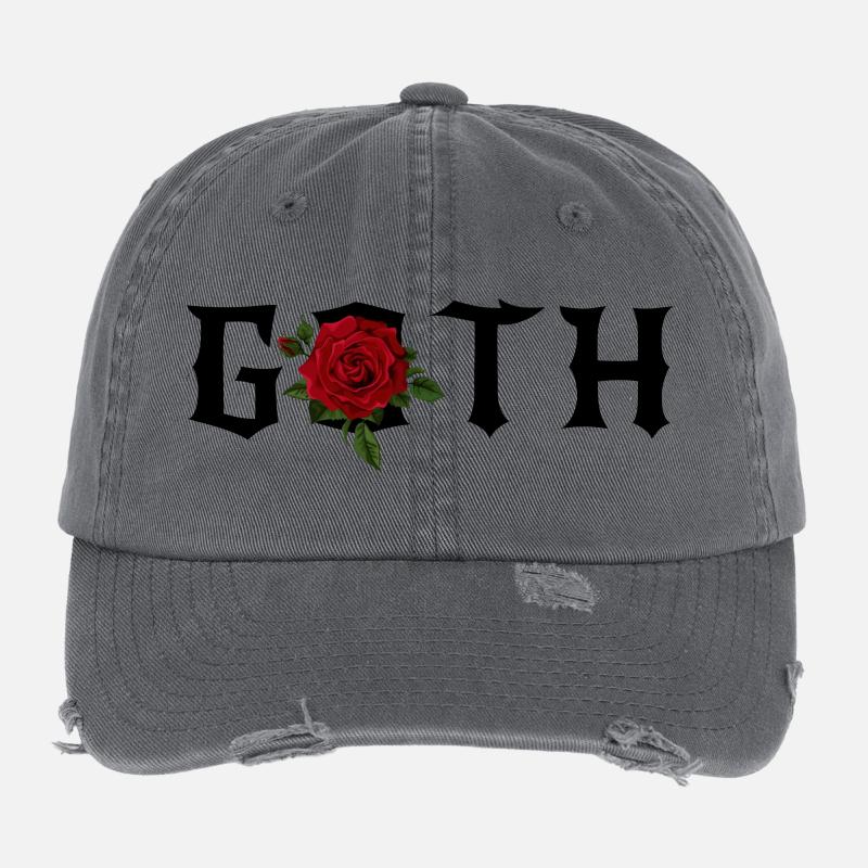 Goth Gothic Theme with a Red Rose Flexfit Vintage Destroyed Cap