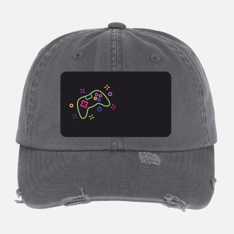 Colorful game controller on black background Flexfit Vintage Destroyed Cap