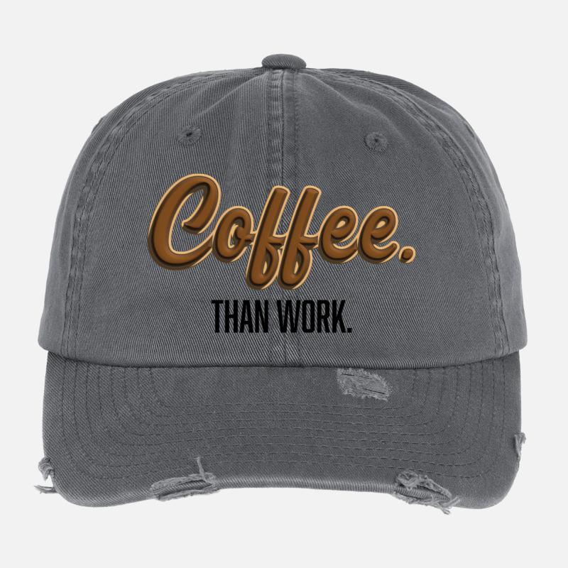Coffee-Than-Work - Statement T-Shirt Flexfit Vintage Destroyed Cap