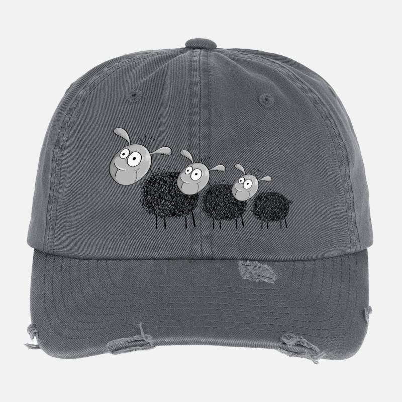 Three wool sheep - sheep cartoon Flexfit Vintage Destroyed Cap