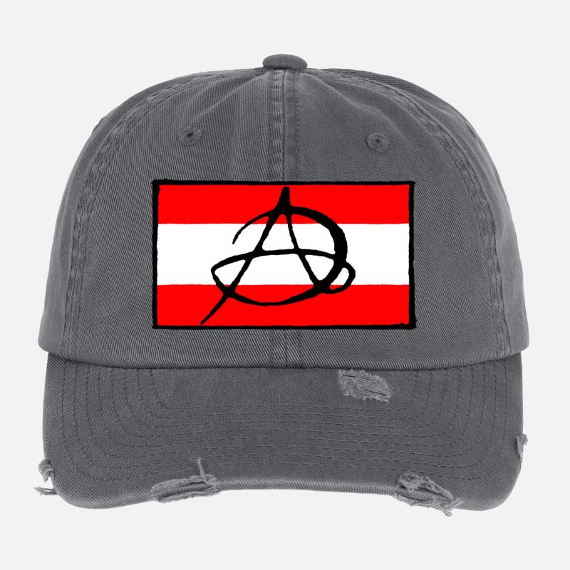 Anarchie Symbol auf rotem Hintergrund Flexfit Vintage Destroyed Cap