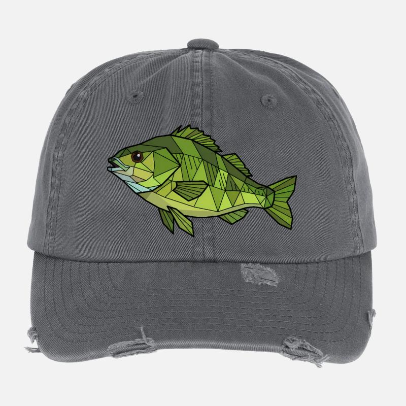 Geometrischer Flussbarsch Low Poly Flexfit Vintage Destroyed Cap