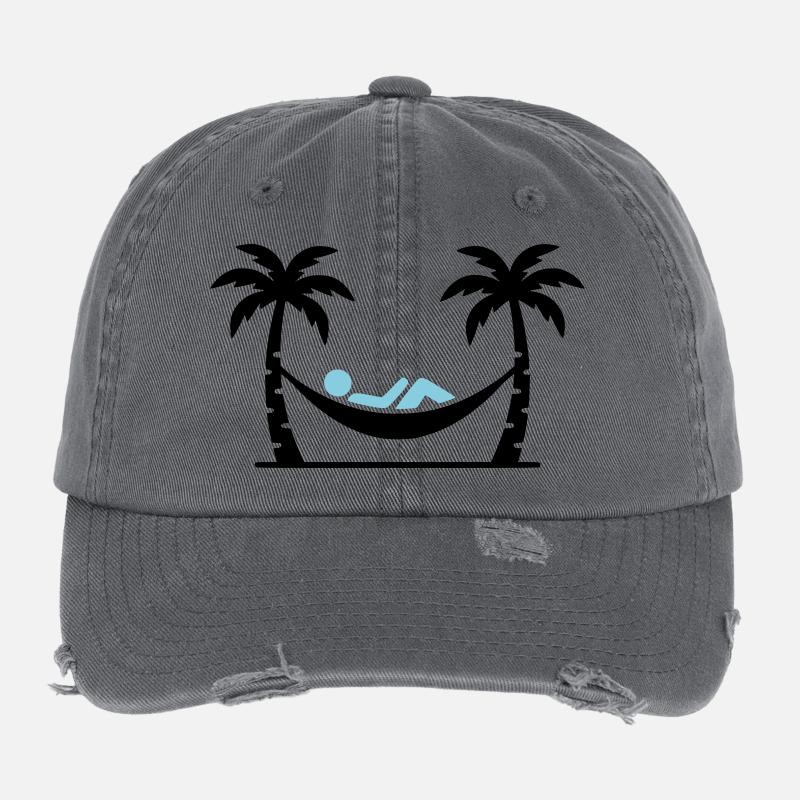 Hammock Two Palm Trees Flexfit Vintage Destroyed Cap