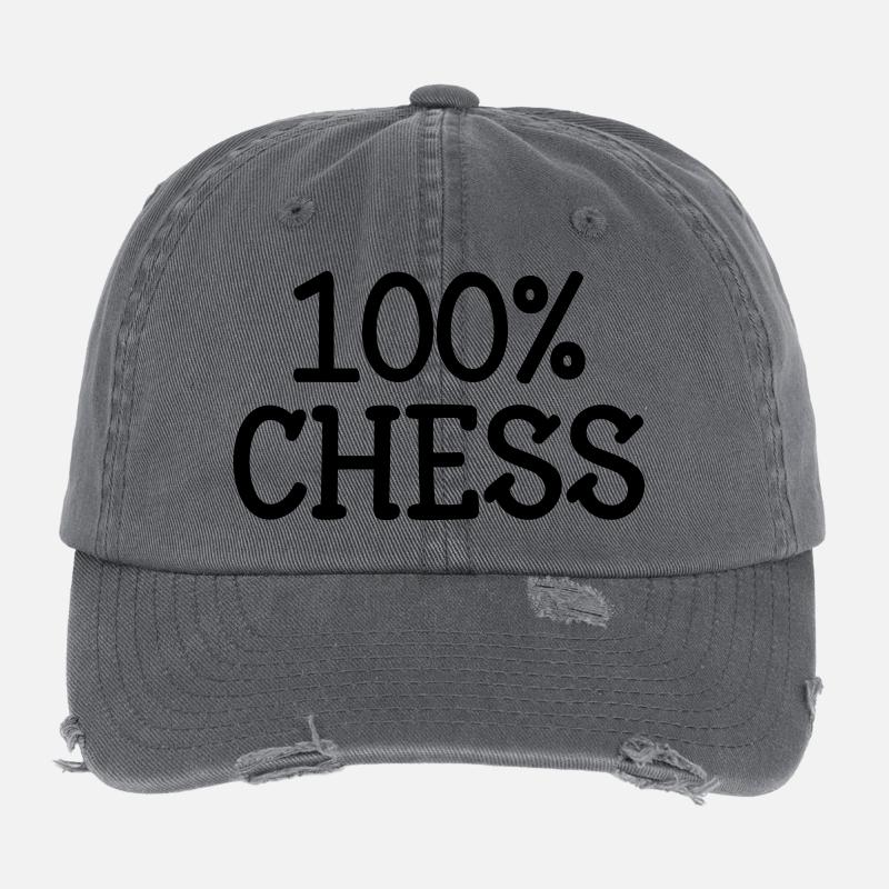 100% Schach: Springerstrategiemuster und schwarzer Läufer Flexfit Vintage Destroyed Cap