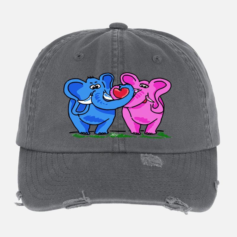 2 éléphants drôles d'amour doux dans le style comique Casquette vintage effet usé Flexfit