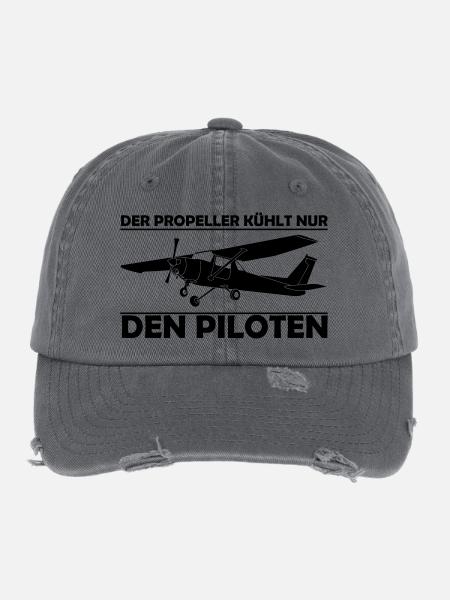 Cessna Motorflugzeug Geschenk - Flexfit Vintage Destroyed Cap - Dunkelgrau - Vorne