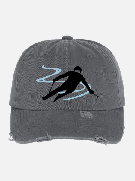 Sport - Skifahrer - Flexfit Vintage Destroyed Cap - Dunkelgrau - Vorne
